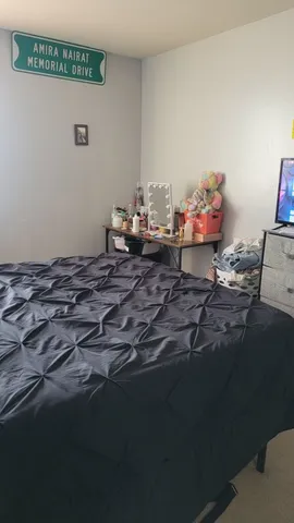 a bedroom with a bed and a dresser