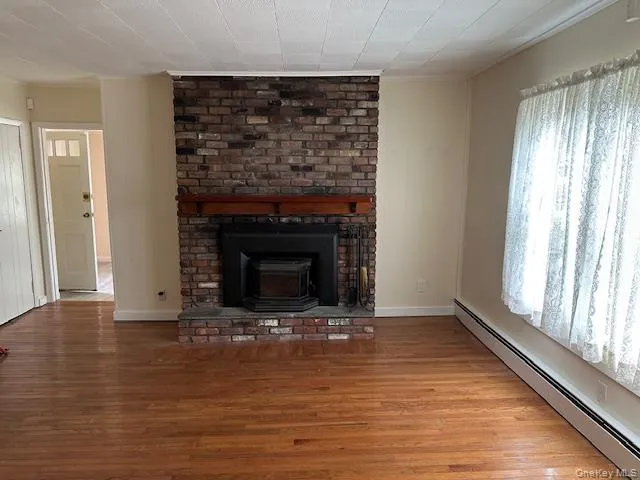 a living room with a fireplace