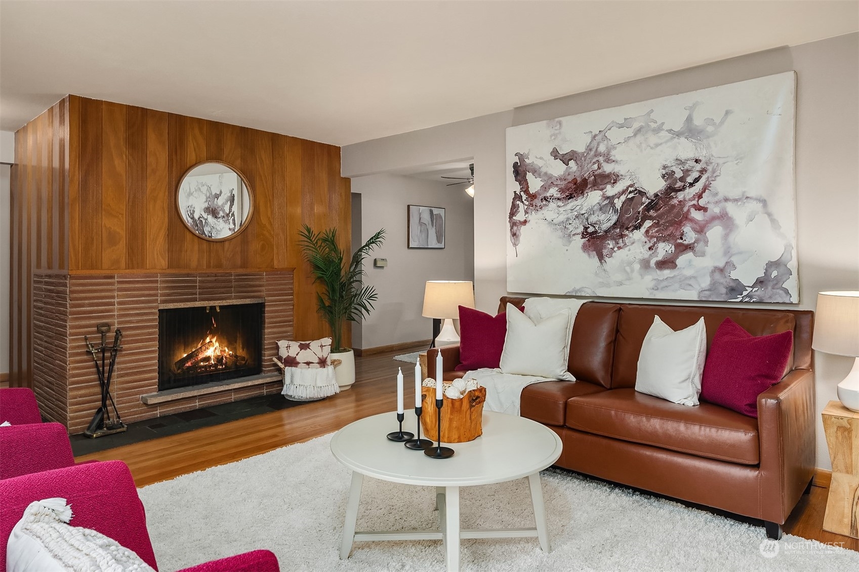 17512 Fremont Avenue North Shoreline, WA 98133 - Photo 2 of 35 a living room with furniture and a fireplace