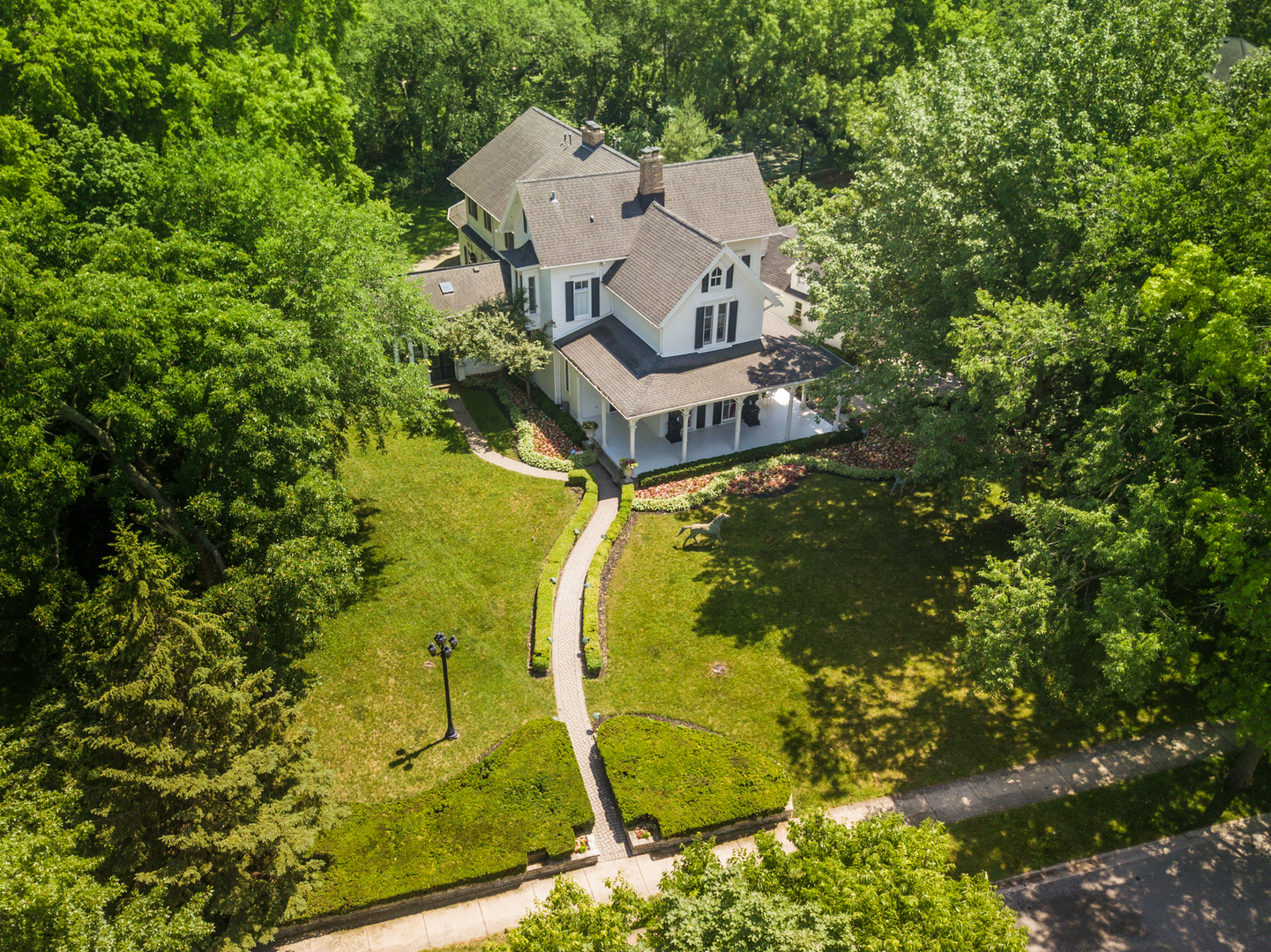 201 Scottswood Road Riverside, IL 60546 - Photo 69 of 75 an aerial view of a house with swimming pool and large trees