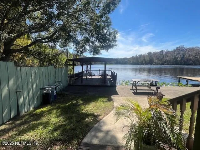 a view of a lake with a mountain in the background