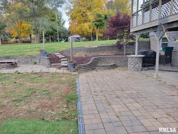 a view of a park with large trees