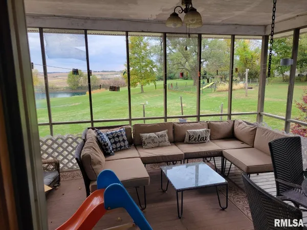 a living room with window