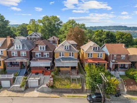 an aerial view of multiple houses