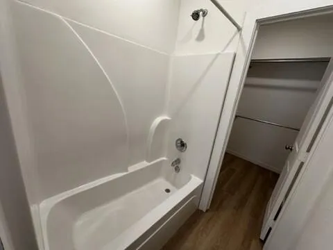 a bathroom with a bathtub