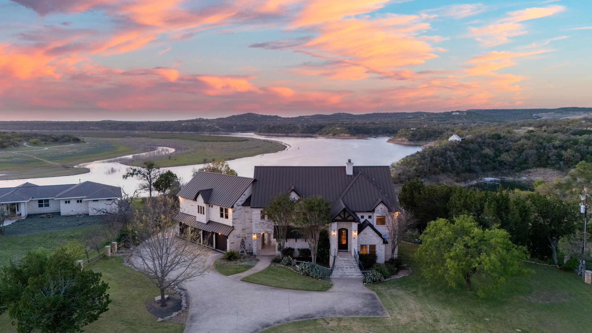 5010 Lookout Ridge Drive Marble Falls, TX 78654 - Photo 12 of 40 Aerial view at dusk of a water view