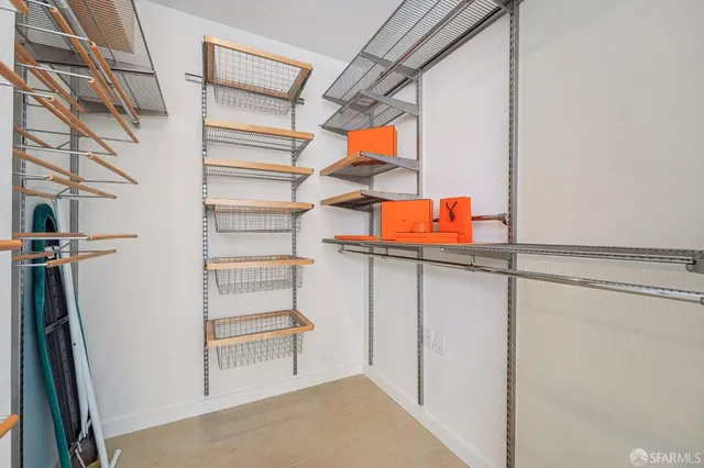 a view of a room with racks on the wall