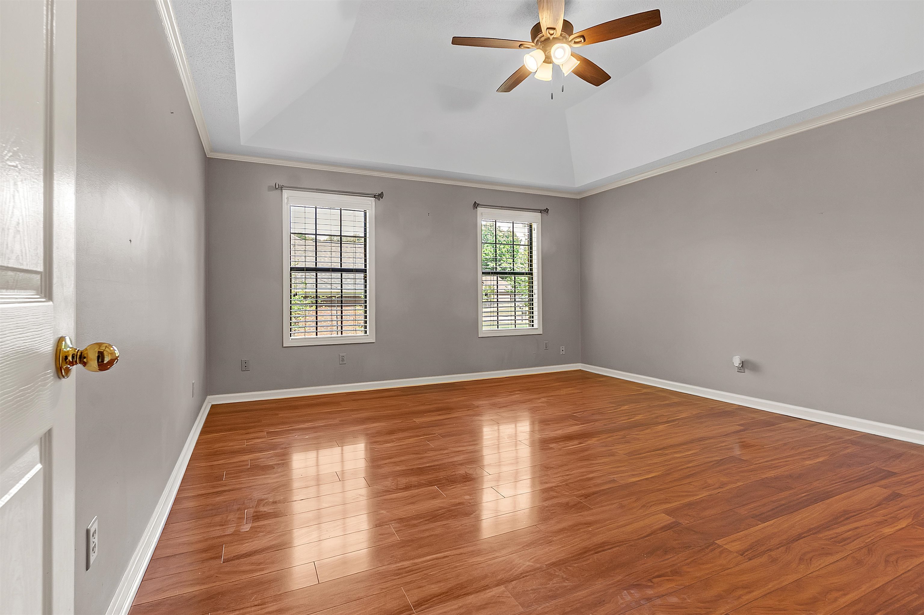 6512 Birch Mill Road Bartlett, TN 38135 - Photo 14 of 25 Unfurnished room with a ceiling fan, wood finished floors, and a tray ceiling