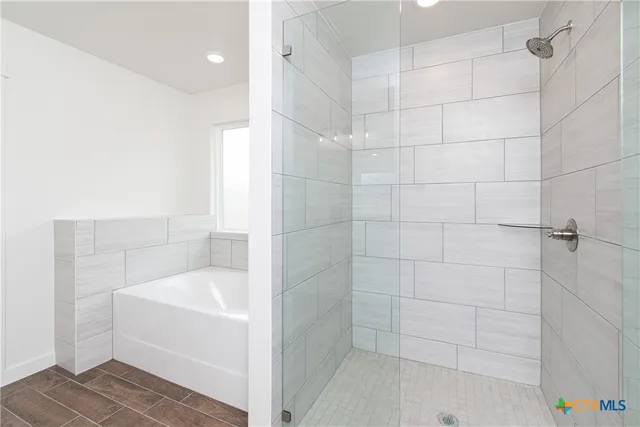 a bathroom with a bathtub