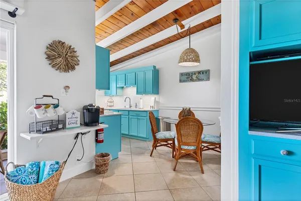 a workspace with furniture and a window