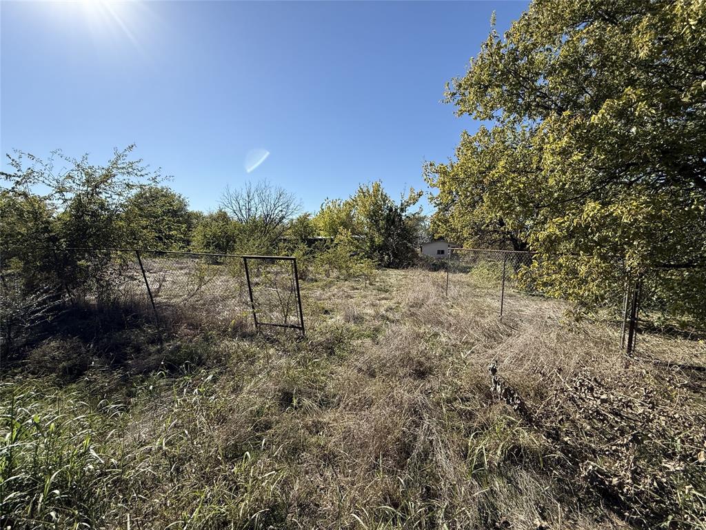 a view of a field with trees in the background