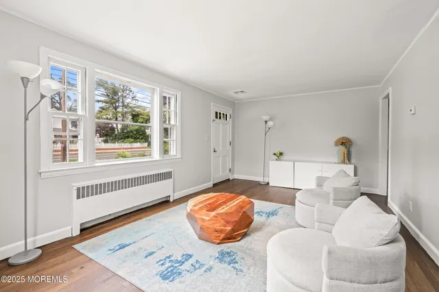 a living room with furniture and a rug