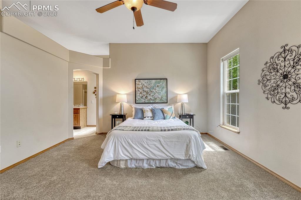 4601 Rowell Point Colorado Springs, CO 80923 - Photo 19 of 48 This primary suite offers plenty of room for a king-sized bed and includes a private en-suite bathroom