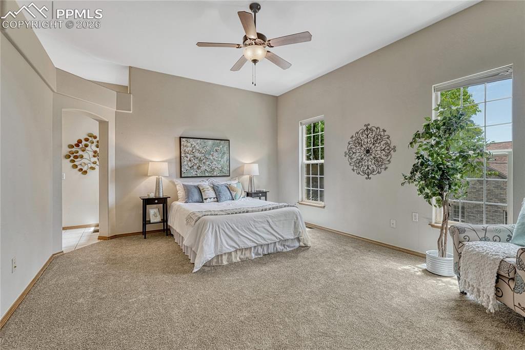 4601 Rowell Point Colorado Springs, CO 80923 - Photo 20 of 48 High ceilings and tall windows make the primary suite a great space to start the day and sleep at night