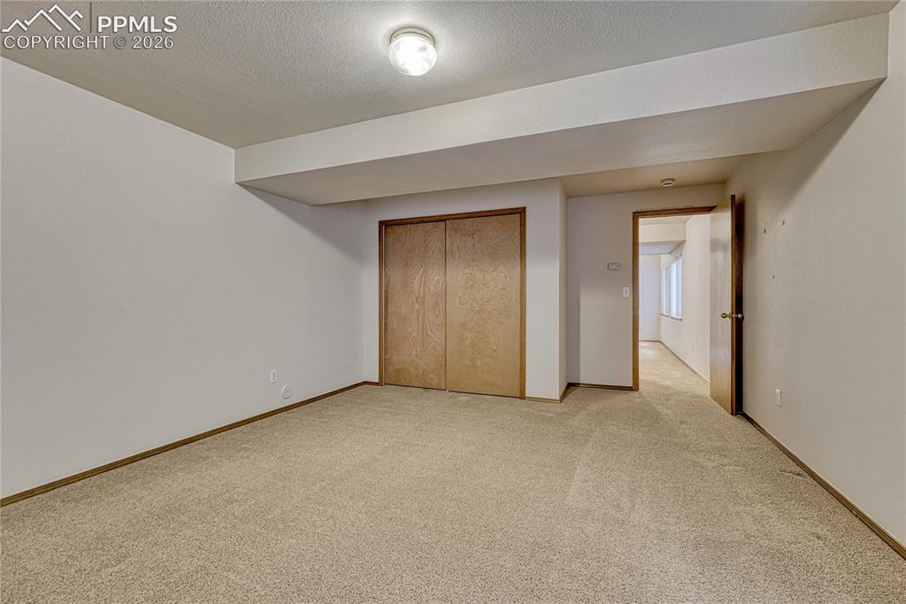 4601 Rowell Point Colorado Springs, CO 80923 - Photo 30 of 48 This expansive lower-level bedroom offers limitless potential to fit your lifestyle needs, complete with comfortable carpeting
