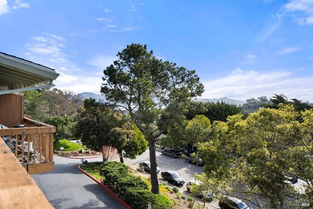 a view of backyard with outdoor seating and green space