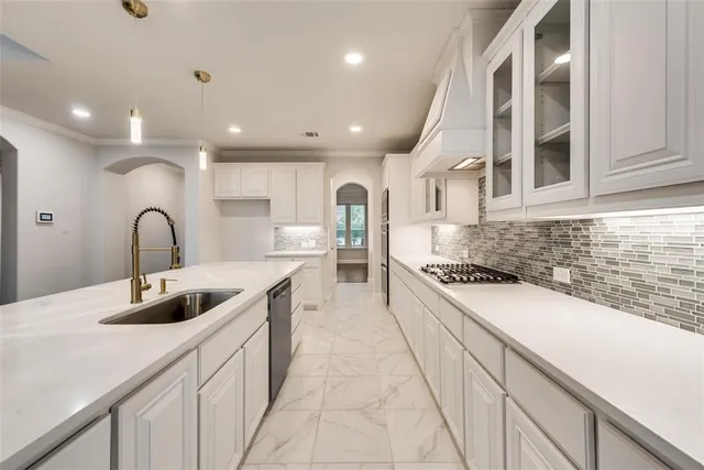 a kitchen with lots of counter top space