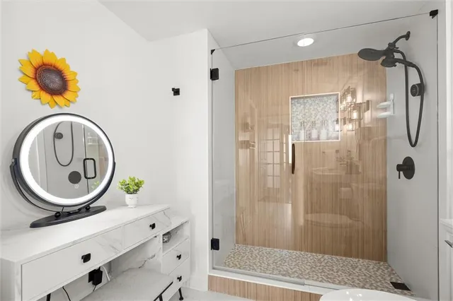 a living room with furniture and a table