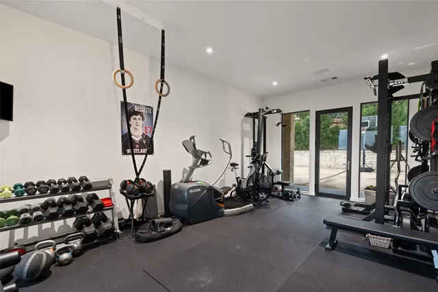 a view of a room with gym equipment