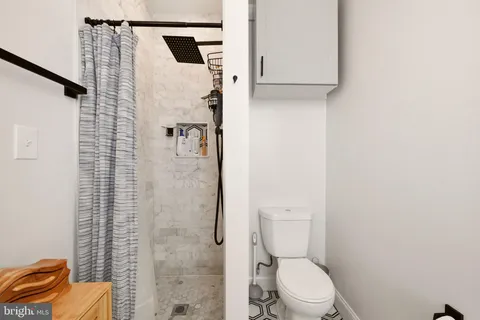 a white toilet sitting next to a shower curtain