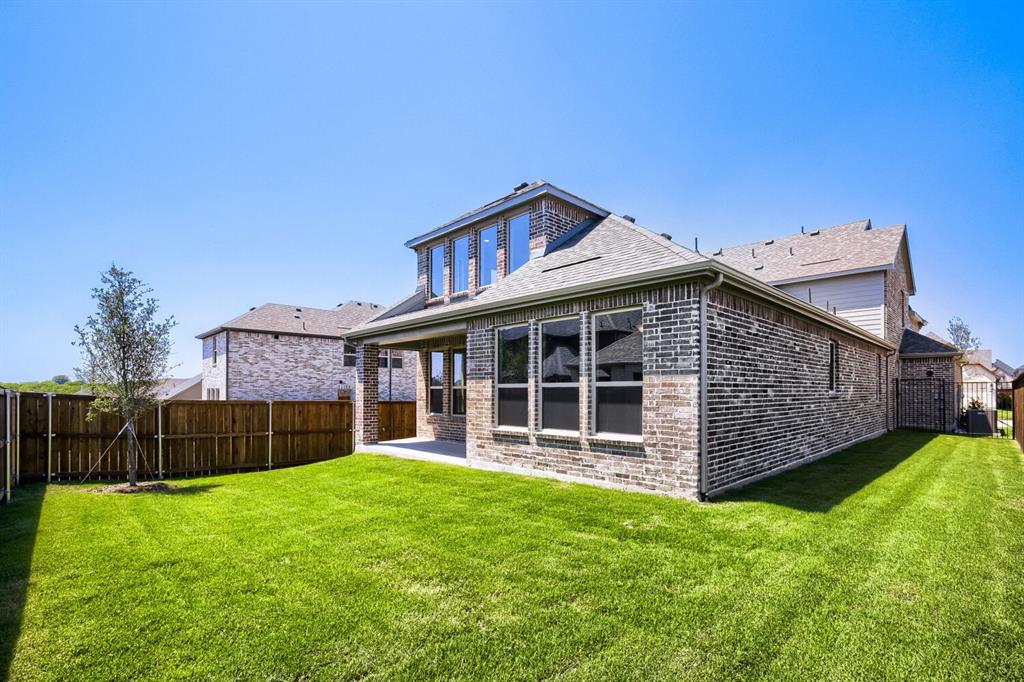 824 Stone Grv Road Lavon, TX 75166 - Photo 24 of 26 Expansive green lawn with a newly planted tree, bordered by a wooden privacy fence