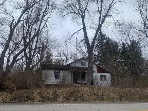 a front view of a house with trees and trees