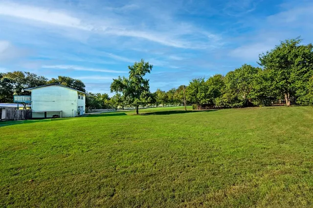 a view of a field with an trees