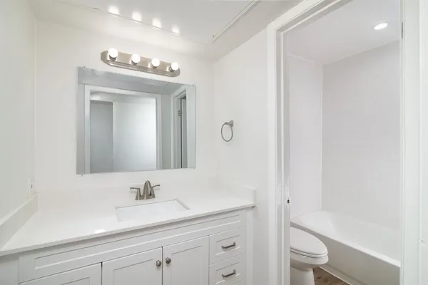 a bathroom with a sink a toilet and a bathtub