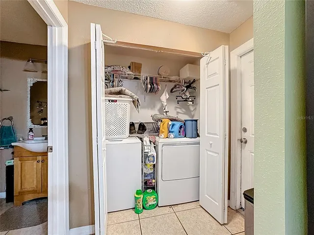 a view of a backyard with couches plants and large trees