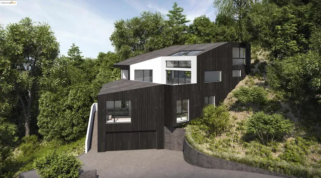 a front view of a house with trees