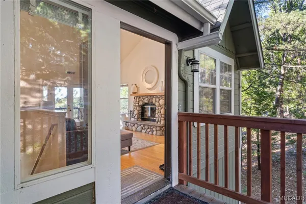 a view of a porch with a door