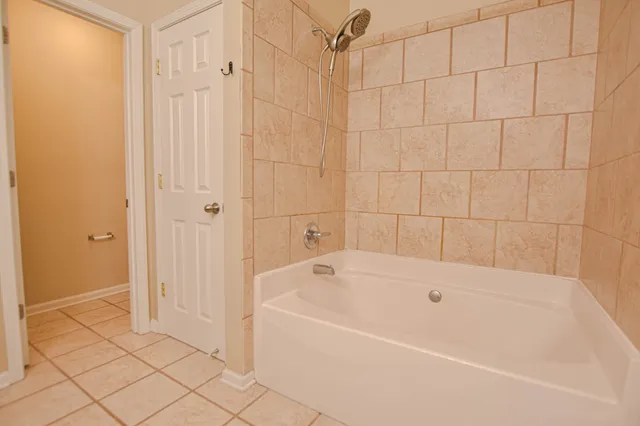 a bathroom with a bathtub