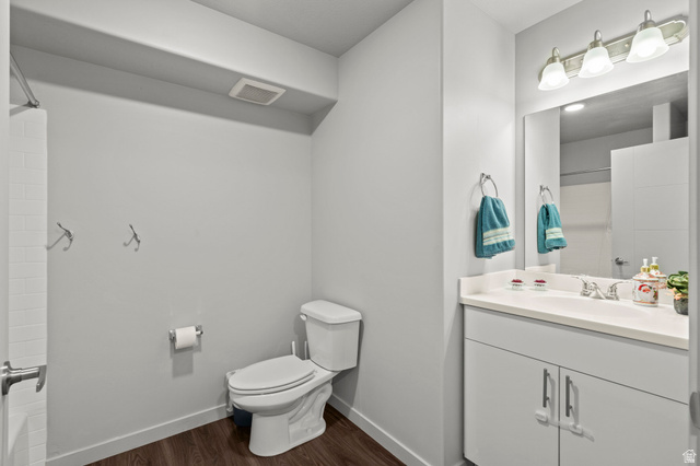 64 West 600 South, Unit C205 Springville, UT 84663 - Photo 16 of 23 Modern bathroom featuring a dual-sink vanity with white cabinetry, brushed nickel hardware, and ample counter space