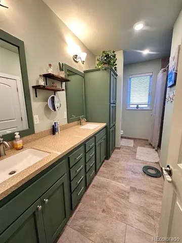 a bathroom with a sink double vanity