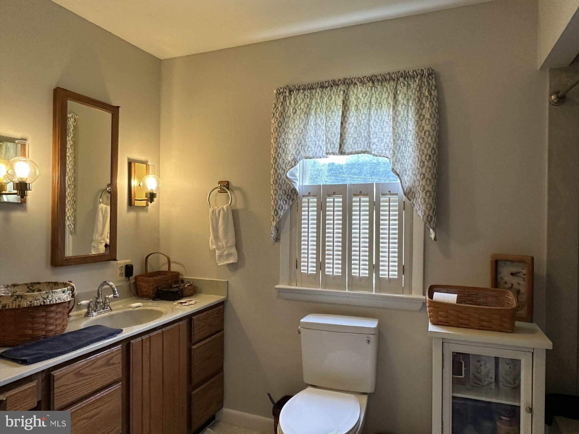28402 Liden School Road Denton, MD 21629 - Photo 45 of 59 a bathroom with a granite countertop toilet sink and mirror