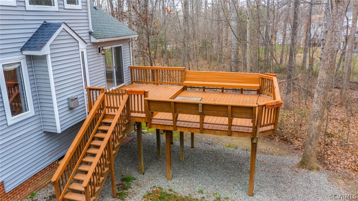 14009 Harbour Pointe Road Midlothian, VA 23112 - Photo 33 of 50 Drone photo of deck. Below the deck on the right c