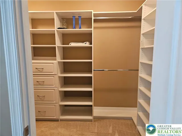 a view of walk in closet with empty racks