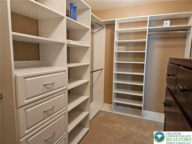 a view of walk in closet with empty racks
