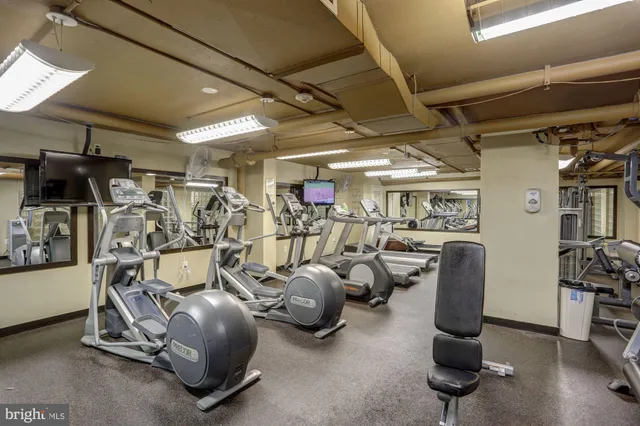 a view of a room with gym equipment