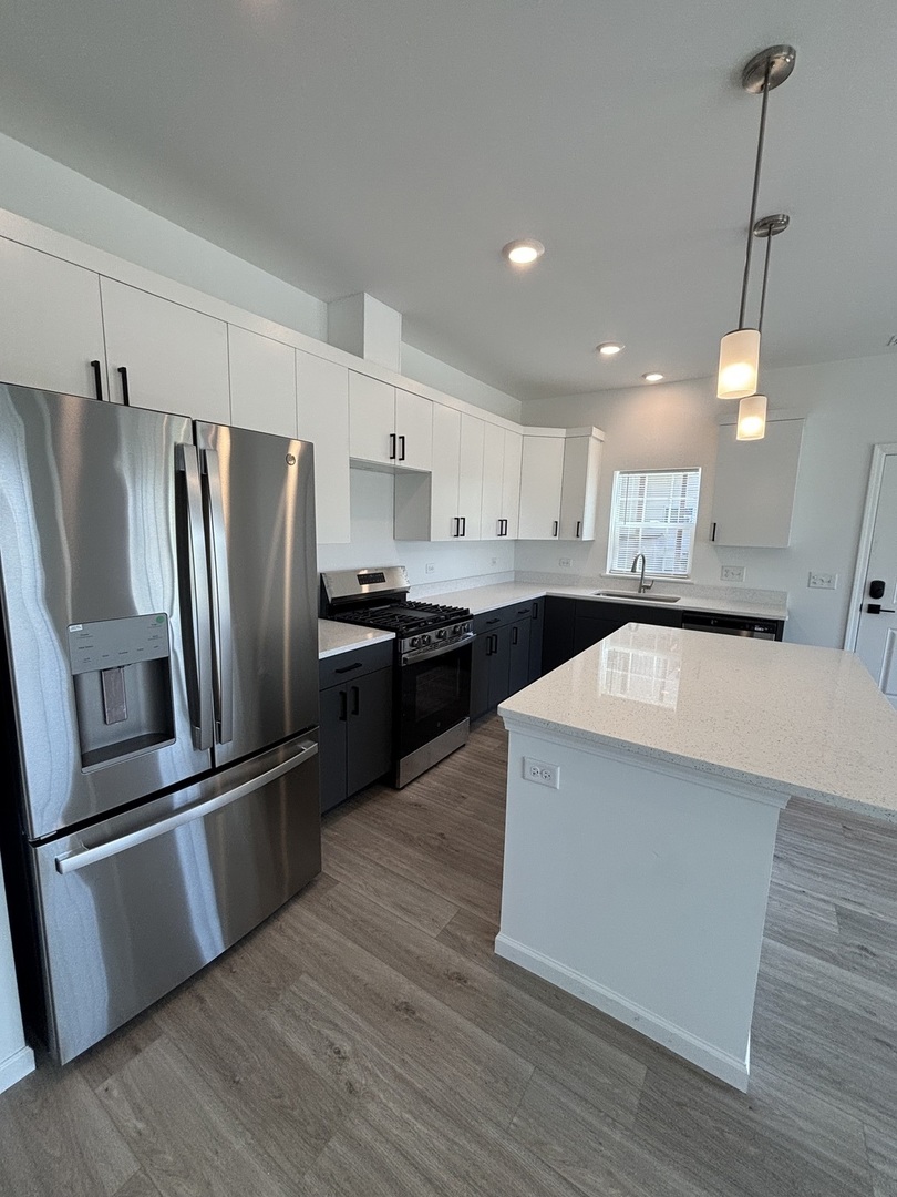 30 South 14th Street, Unit E St. Charles, IL 60174 - Photo 3 of 10 a kitchen with stainless steel appliances a refrigerator sink and cabinets