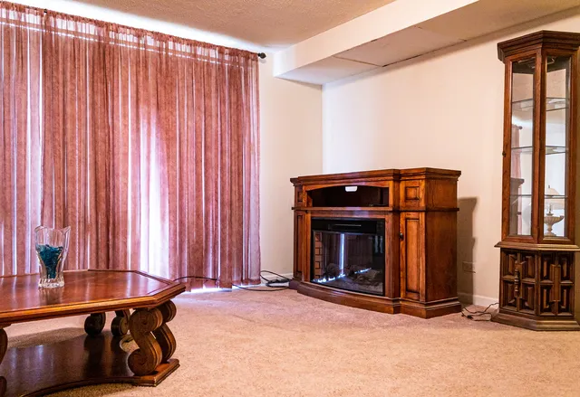 a room with furniture and a fireplace