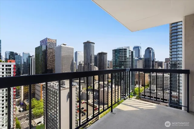 a view of city from a balcony