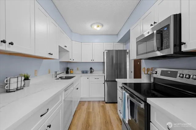a kitchen with a sink a stove and refrigerator
