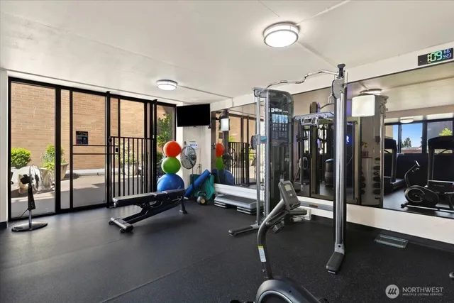 a room with gym equipment