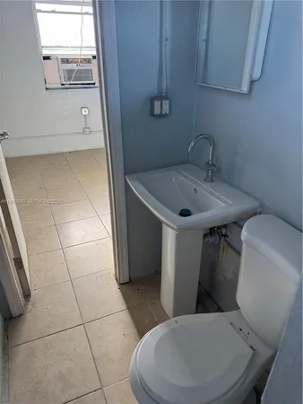 a bathroom with a toilet a sink and mirror