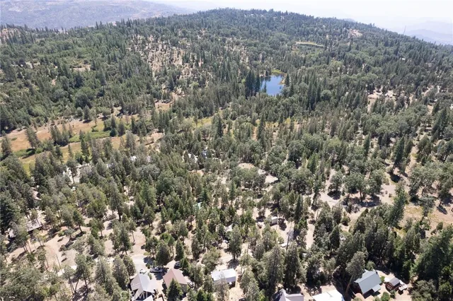 an aerial view of a houses with a lush green hillside
