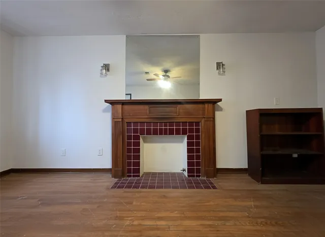 a living room with a fireplace