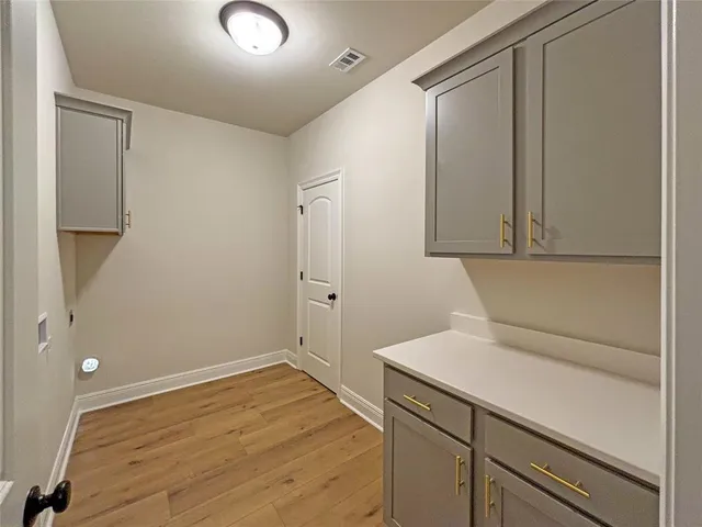 a view of storage and utility room with wooden floor