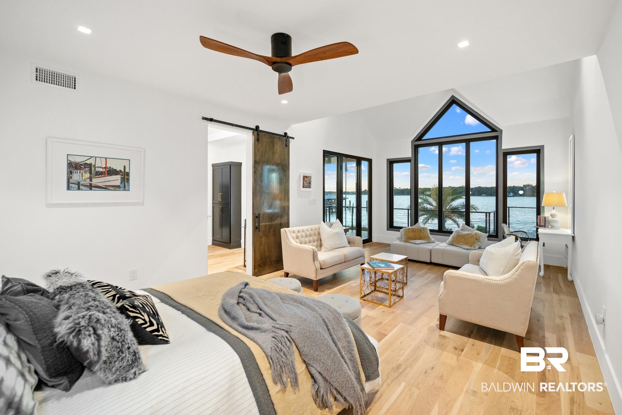 33349 River Road Orange Beach, AL 36561 - Photo 18 of 61 Vaulted ceiling room featuring expansive windows with water scenery