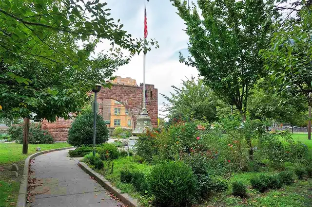 a backyard of a house with plants and trees